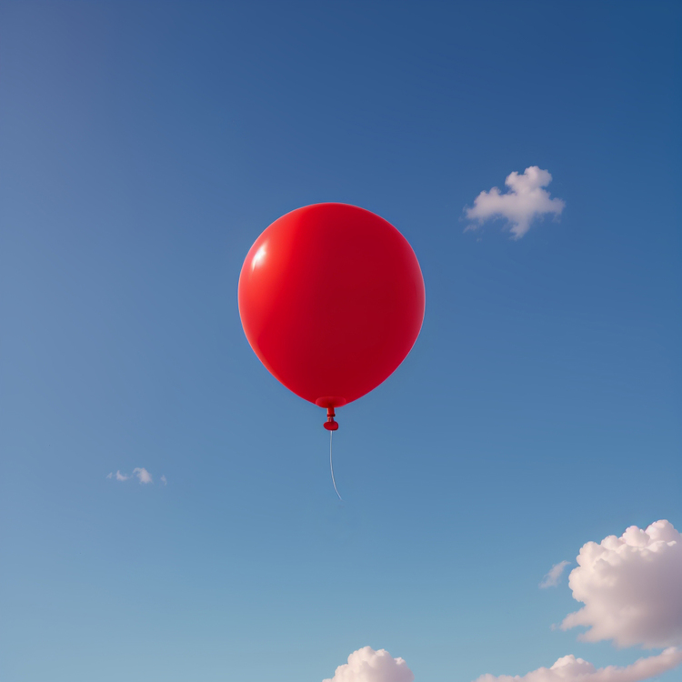 Изображение красного воздушного шарика, улетающего в небо